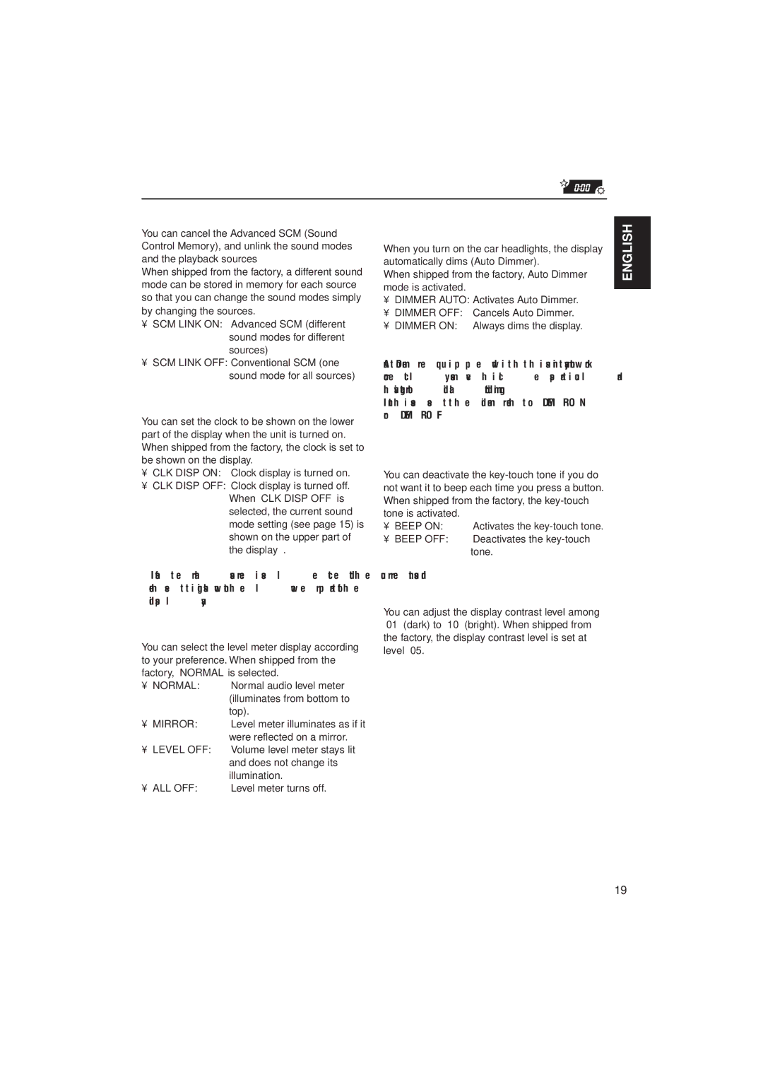 JVC KD-LX300 manual To cancel Advanced SCM SCM Link, To set the clock display Clock Disp, To select the dimmer mode 