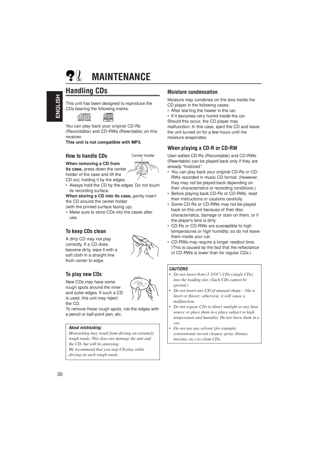 JVC KD-LX300 manual Maintenance, Handling CDs 