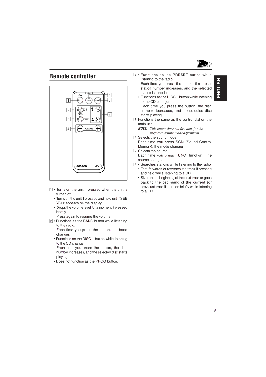 JVC KD-LX300 manual Remote controller 