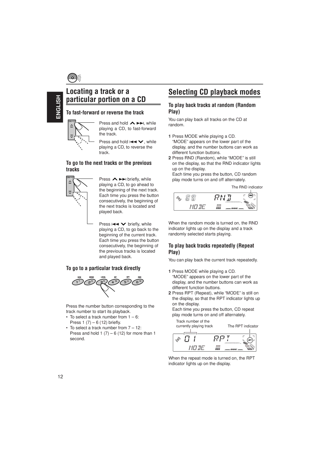 JVC KD-LX300 manual Selecting CD playback modes 