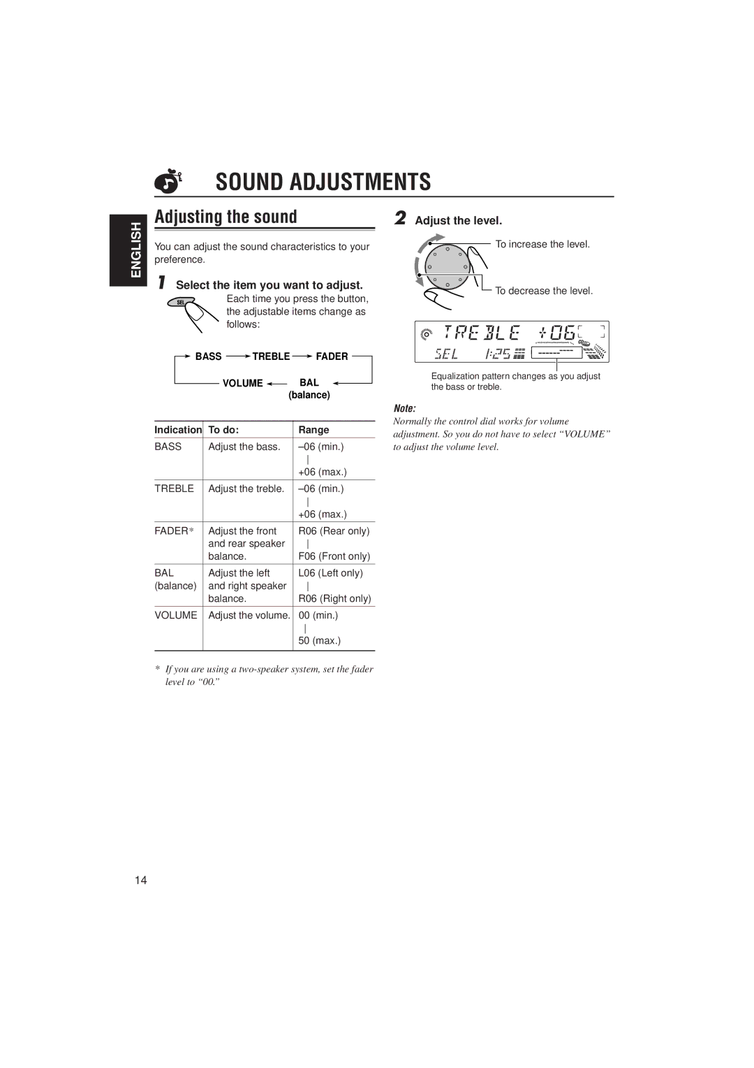 JVC KD-LX300 manual Balance, To do Range, Adjust the volume 00 min 50 max 