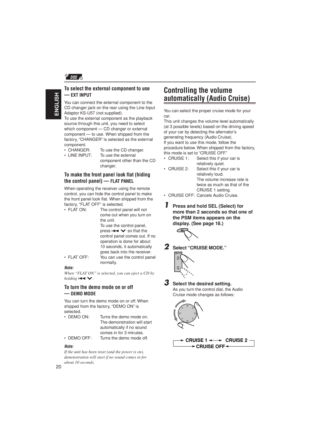 JVC KD-LX300 manual To select the external component to use, EXT Input, Cruise 1 Cruise Cruise OFF 