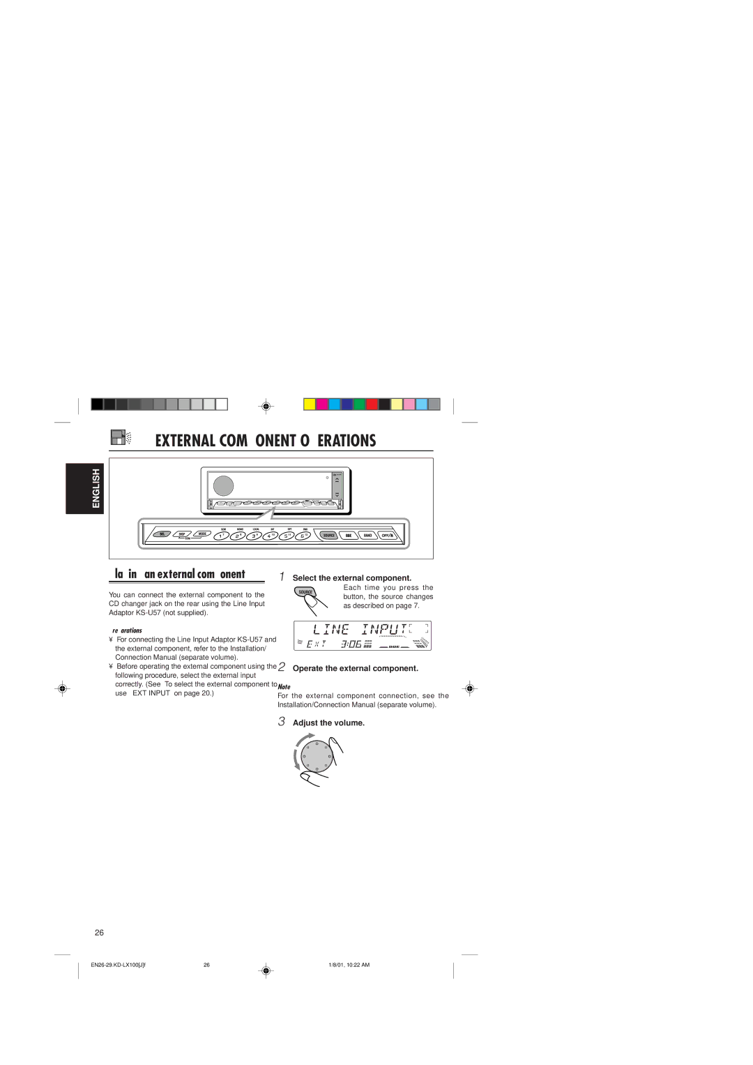 JVC KD-LX300 manual Playing an external component 