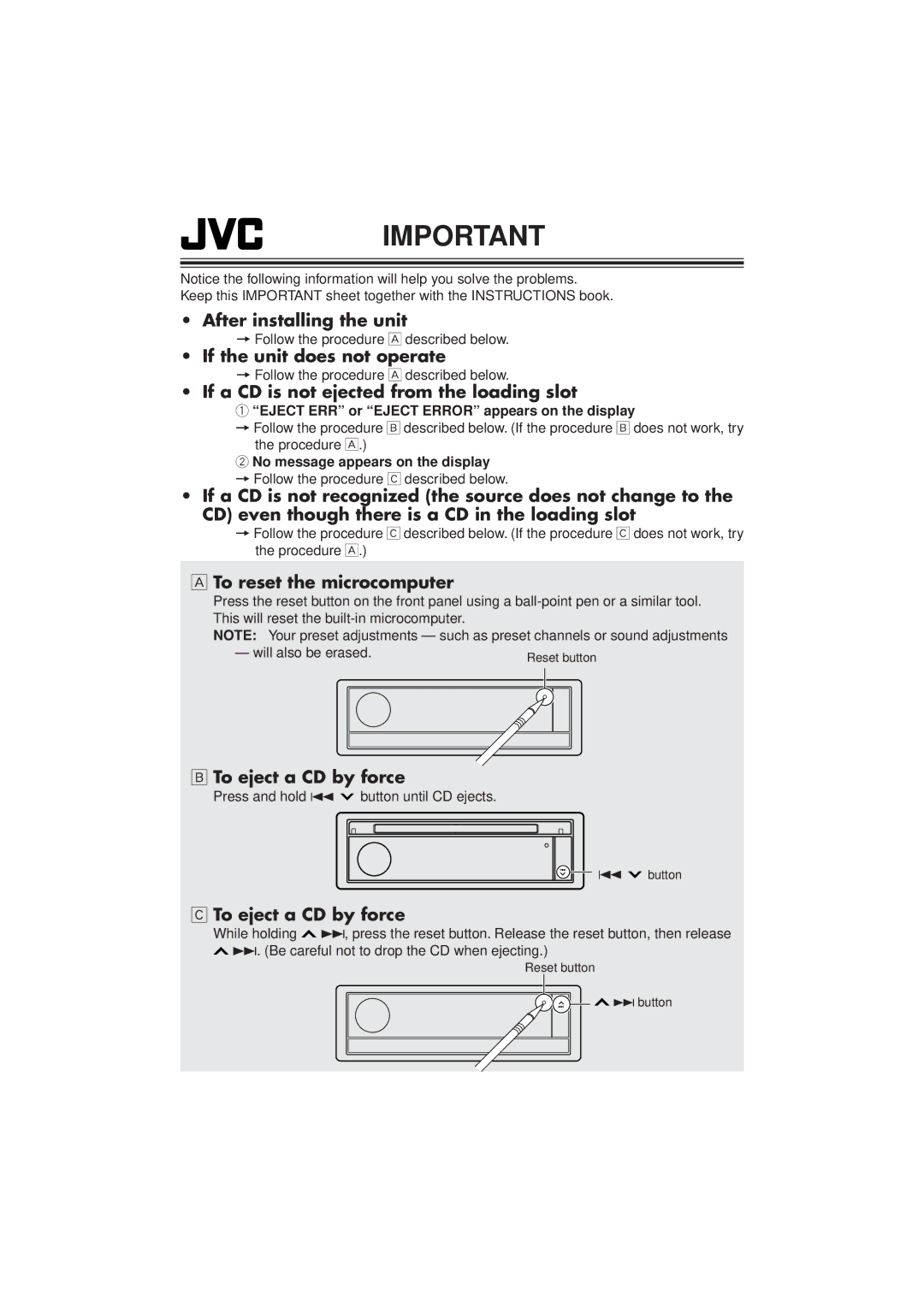 JVC KD-LX300 manual After installing the unit 