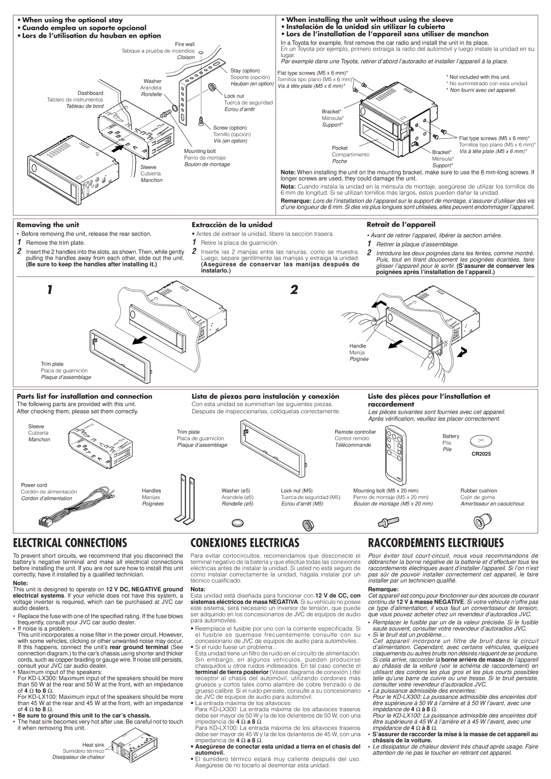 JVC KD-LX300 manual Electrical Connections 