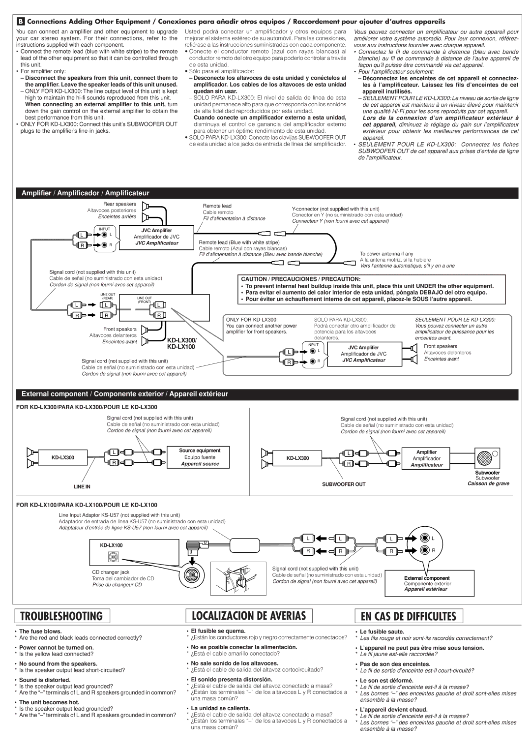 JVC KD-LX300 manual Amplifier / Amplificador / Amplificateur 