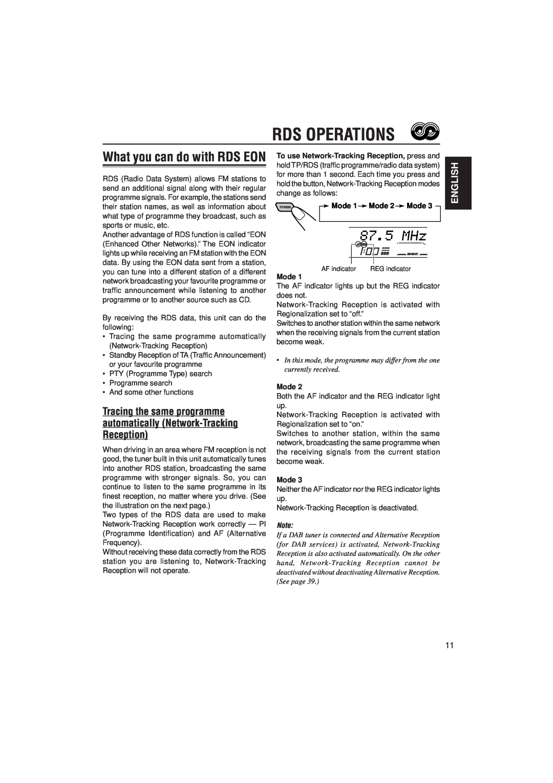 JVC KD-LX330R manual Rds Operations, What you can do with RDS EON, English 