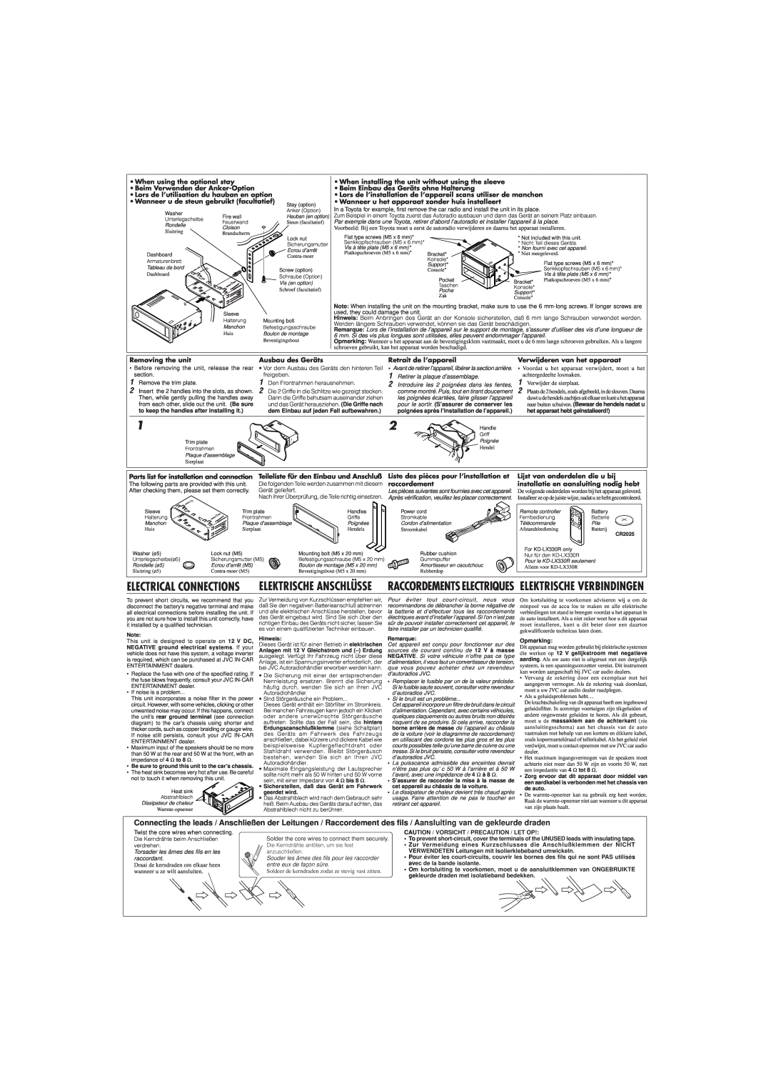JVC KD-LX330R manual Electrical Connections 