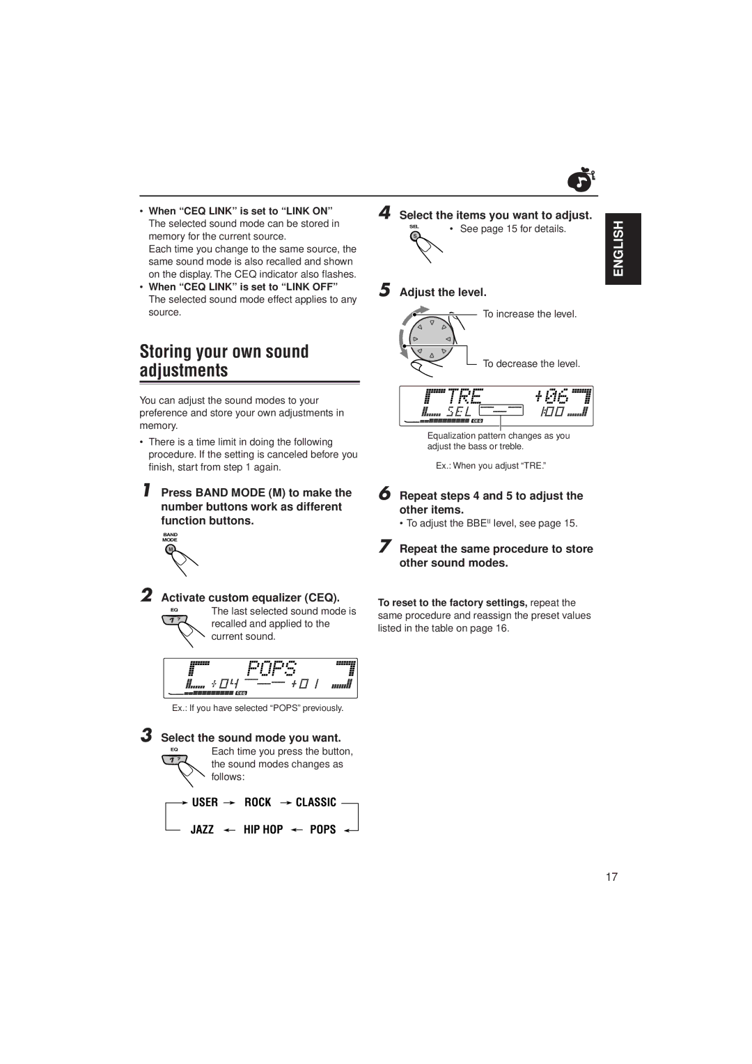 JVC KD-LX111, KD-LX333 manual Storing your own sound adjustments, Select the items you want to adjust 