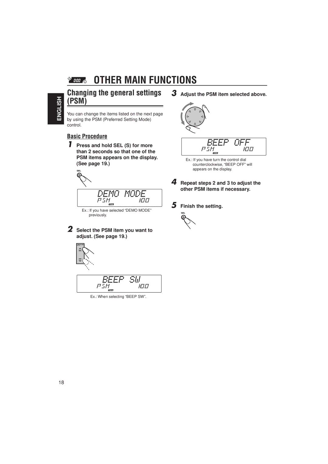 JVC KD-LX333, KD-LX111 manual Other Main Functions, Basic Procedure, Select the PSM item you want to adjust. See 