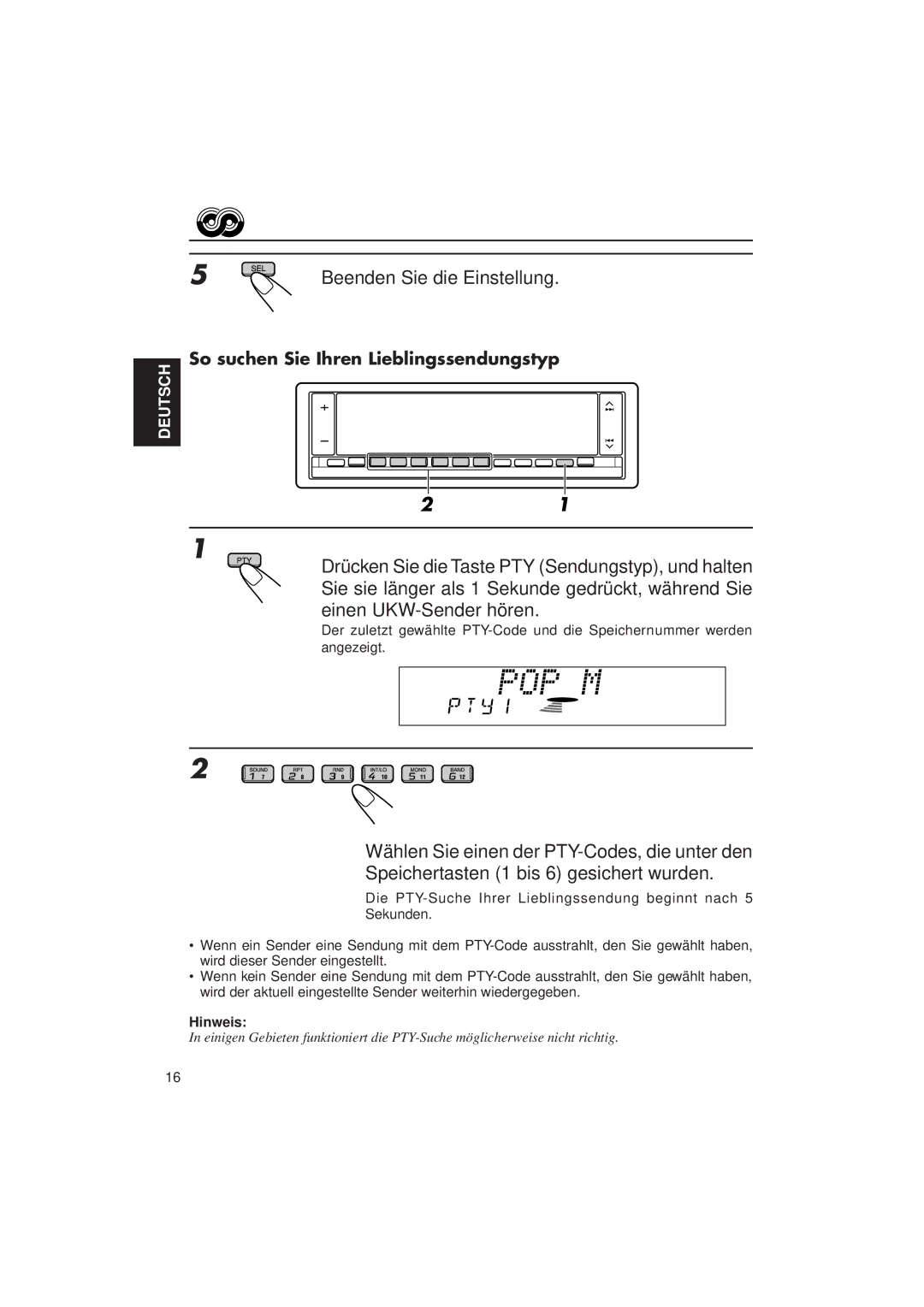 JVC KD-LX3R manual Beenden Sie die Einstellung, So suchen Sie Ihren Lieblingssendungstyp 