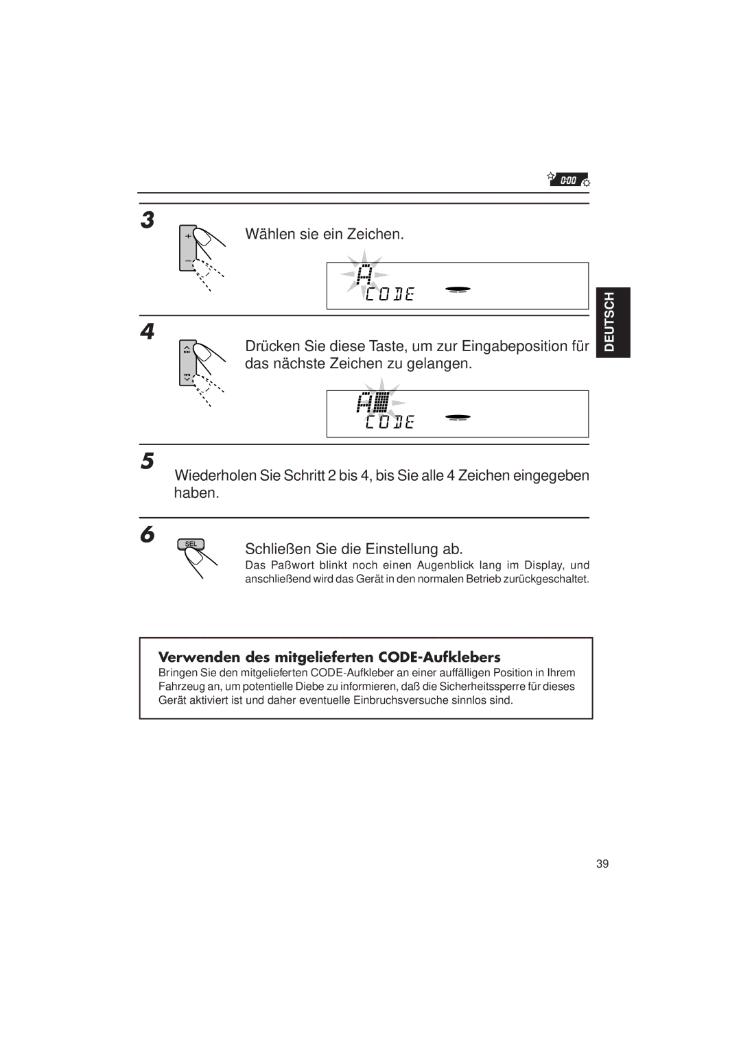 JVC KD-LX3R manual Verwenden des mitgelieferten CODE-Aufklebers 