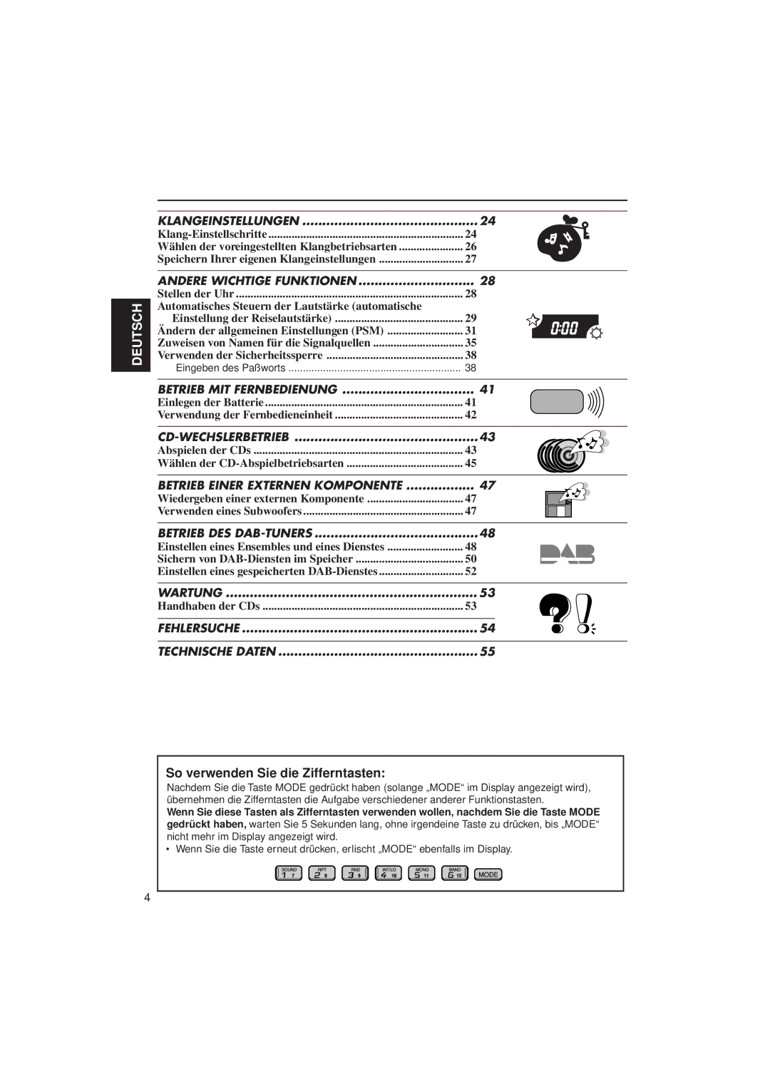 JVC KD-LX3R manual So verwenden Sie die Zifferntasten 