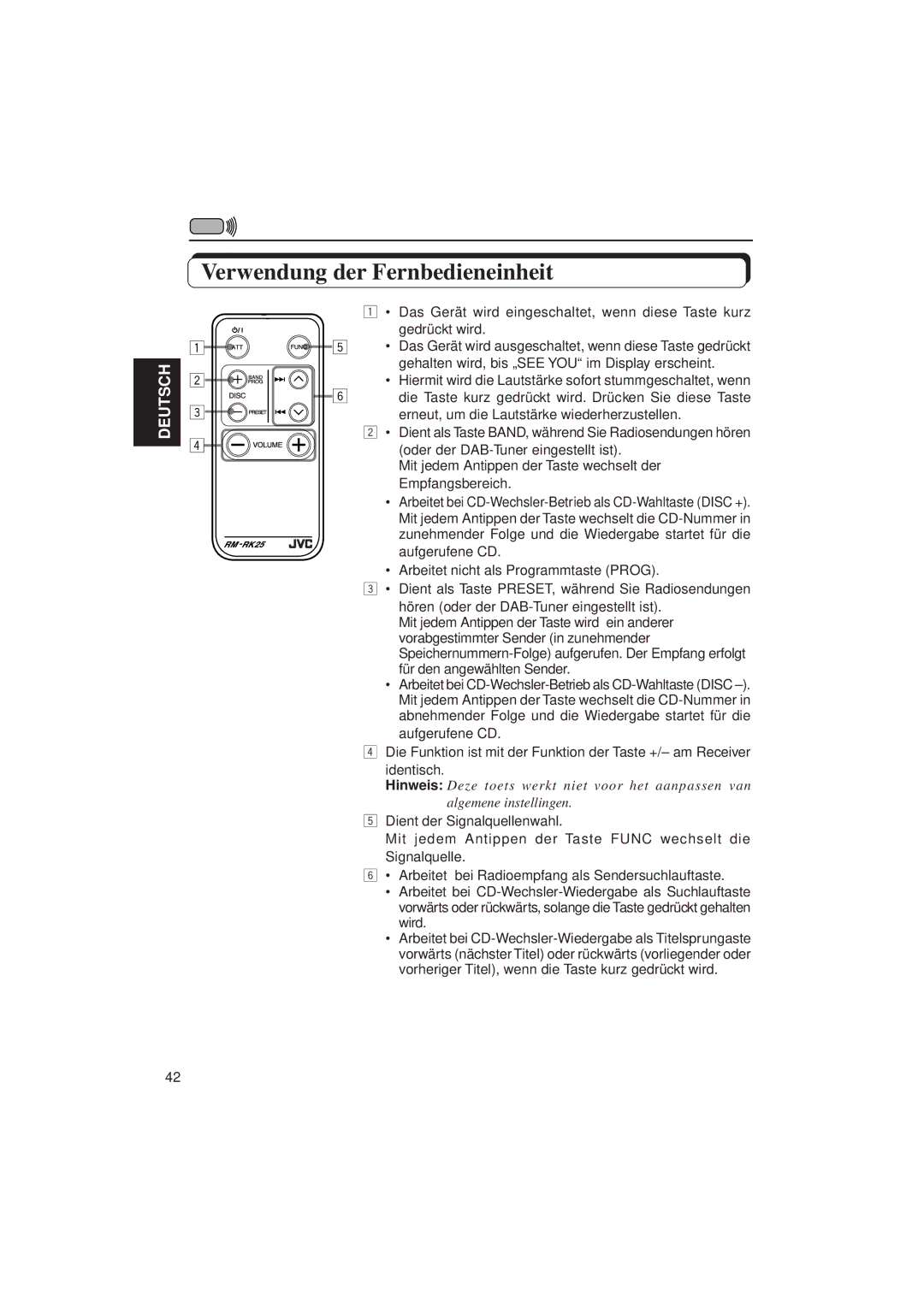 JVC KD-LX3R manual Verwendung der Fernbedieneinheit 