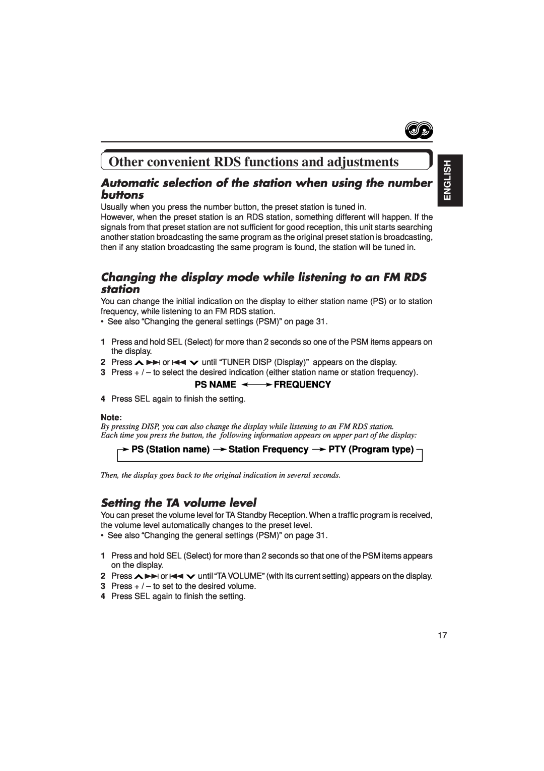 JVC KD-LX3R manual Other convenient RDS functions and adjustments 