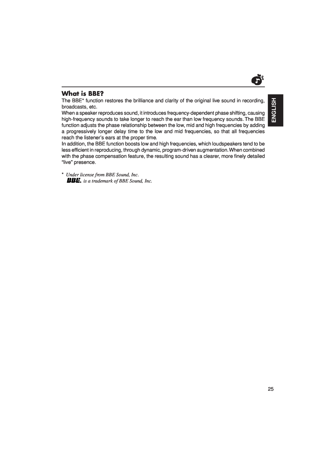 JVC KD-LX3R manual What is BBE?, English, Under license from BBE Sound, Inc, is a trademark of BBE Sound, Inc 