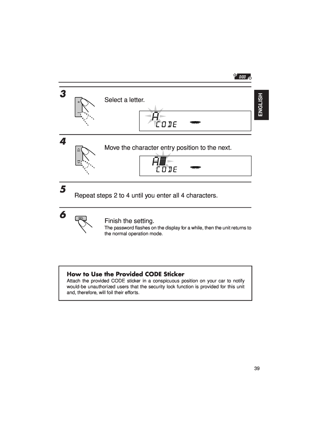 JVC KD-LX3R manual Select a letter, Move the character entry position to the next, Finish the setting, English 