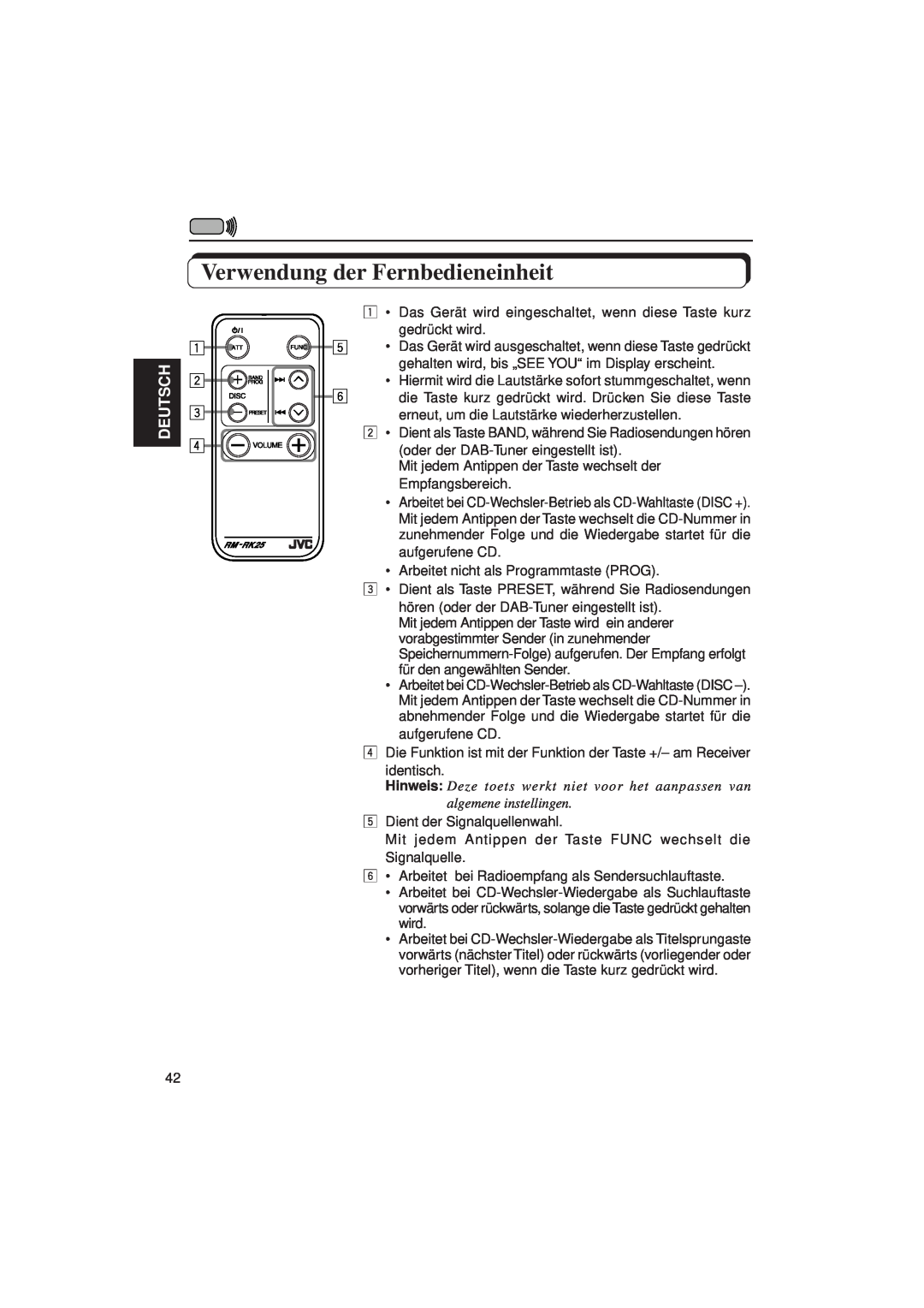 JVC KD-LX3R manual Verwendung der Fernbedieneinheit, Deutsch 