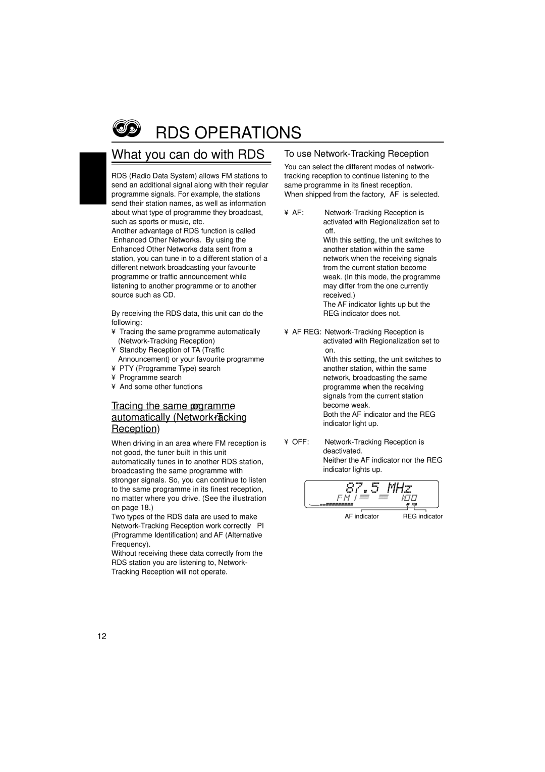 JVC KD-LX555R manual RDS Operations, What you can do with RDS, To use Network-Tracking Reception 