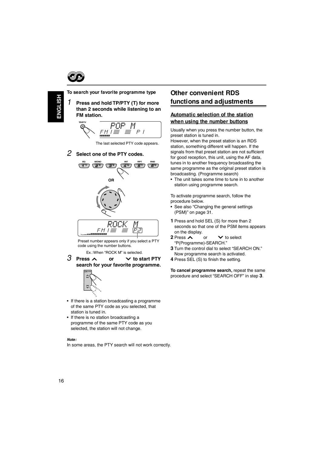 JVC KD-LX555R manual To search your favorite programme type, Press and hold TP/PTY T for more, FM station 