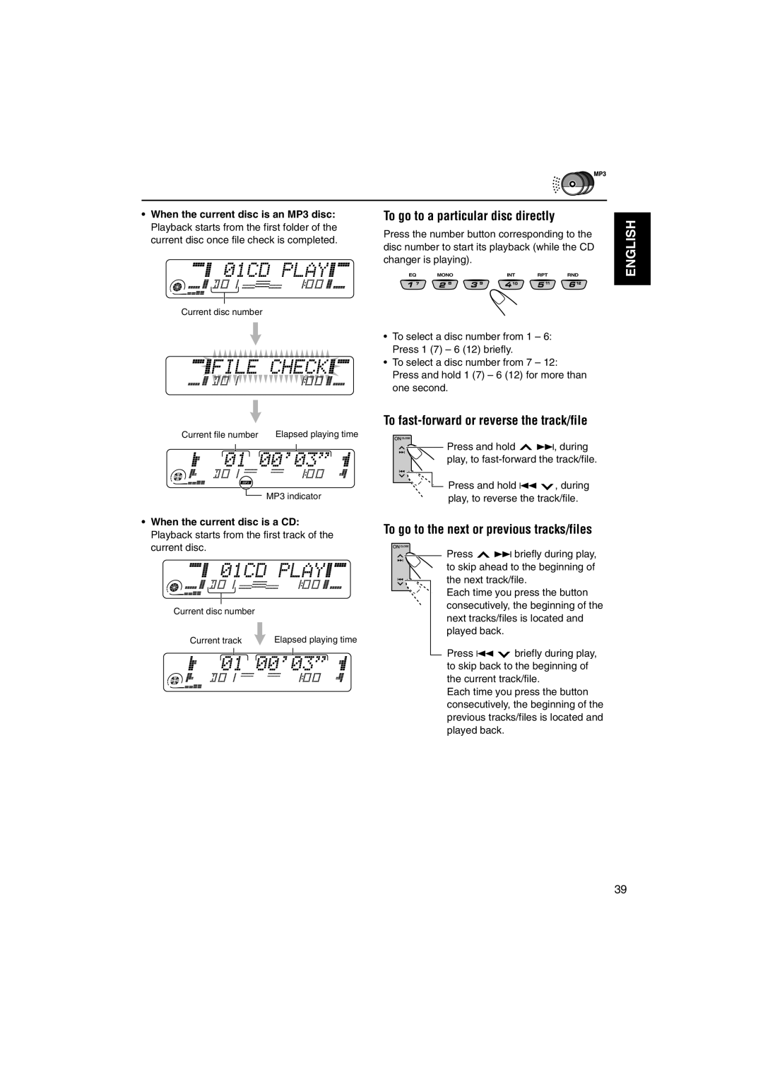 JVC KD-LX555R manual To go to a particular disc directly, To fast-forward or reverse the track/file 