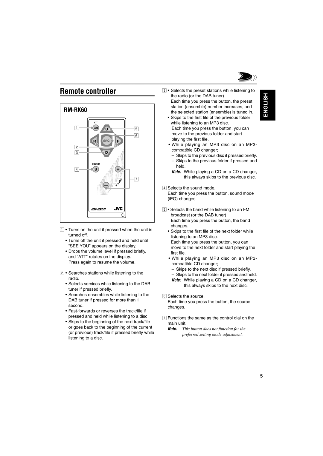 JVC KD-LX555R manual Remote controller, This always skips to the next disc 