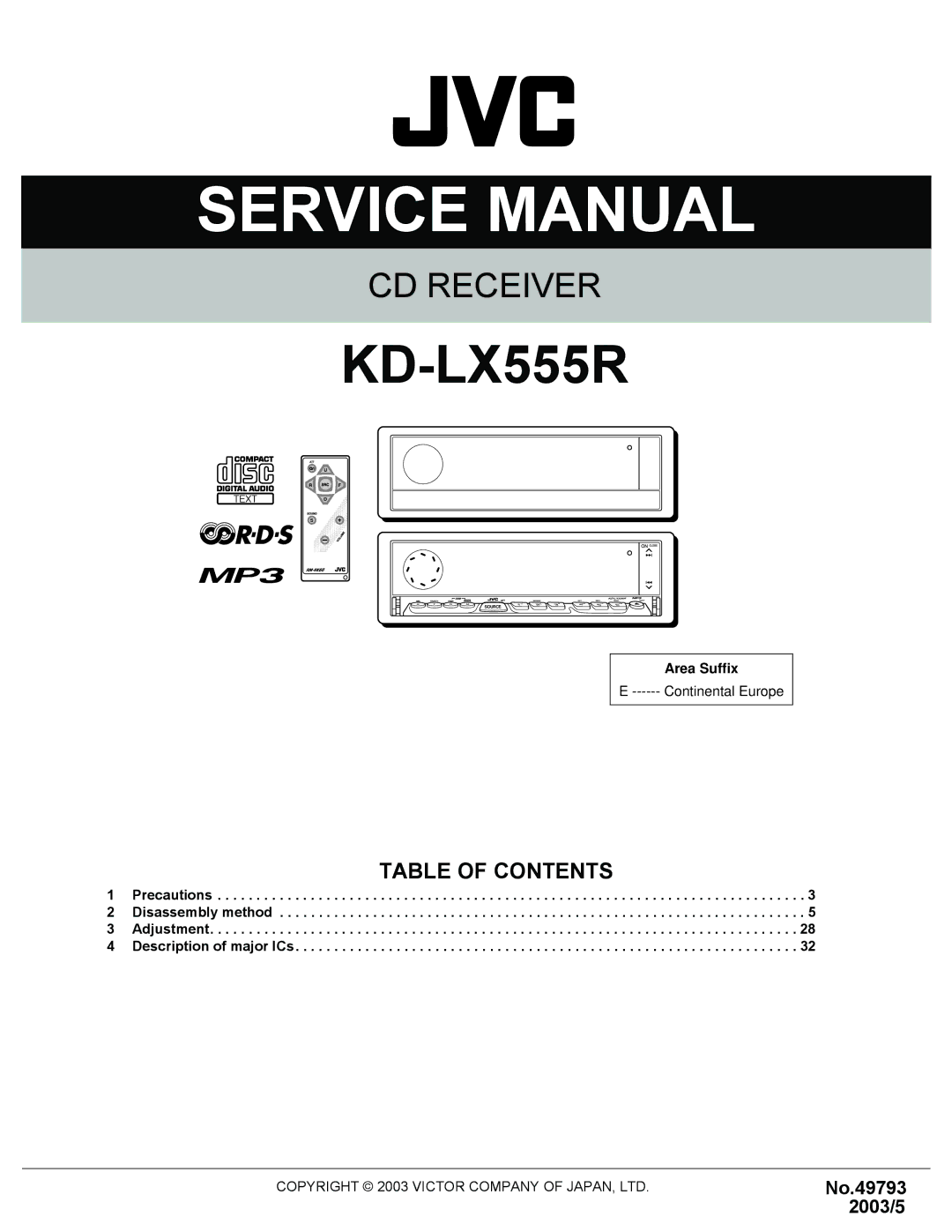 JVC KD-LX555R service manual Area Suffix 