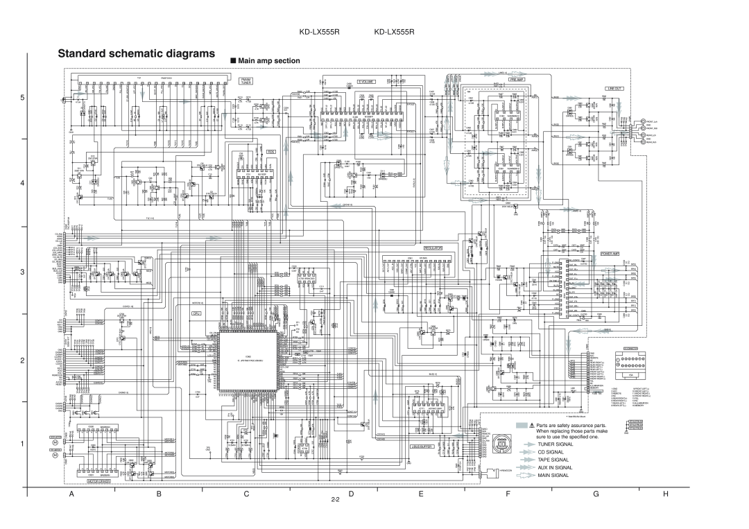 JVC Standard schematic diagrams, Main amp section, KD-LX555R KD-LX555R, Abcdefgh, Fm/Am Tuner, E.Volume, Pre Amp 