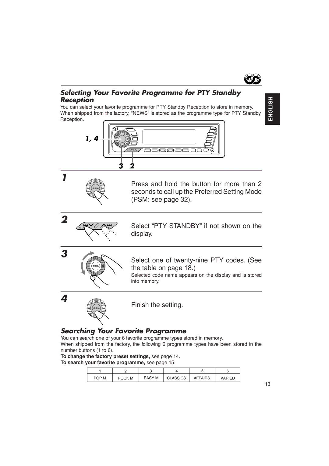 JVC KD-MX2900R manual Selecting Your Favorite Programme for PTY Standby Reception, Finish the setting 