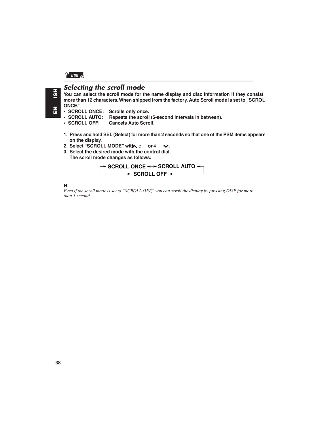 JVC KD-MX2900R manual Selecting the scroll mode, Scroll Once Scroll Auto Scroll OFF 