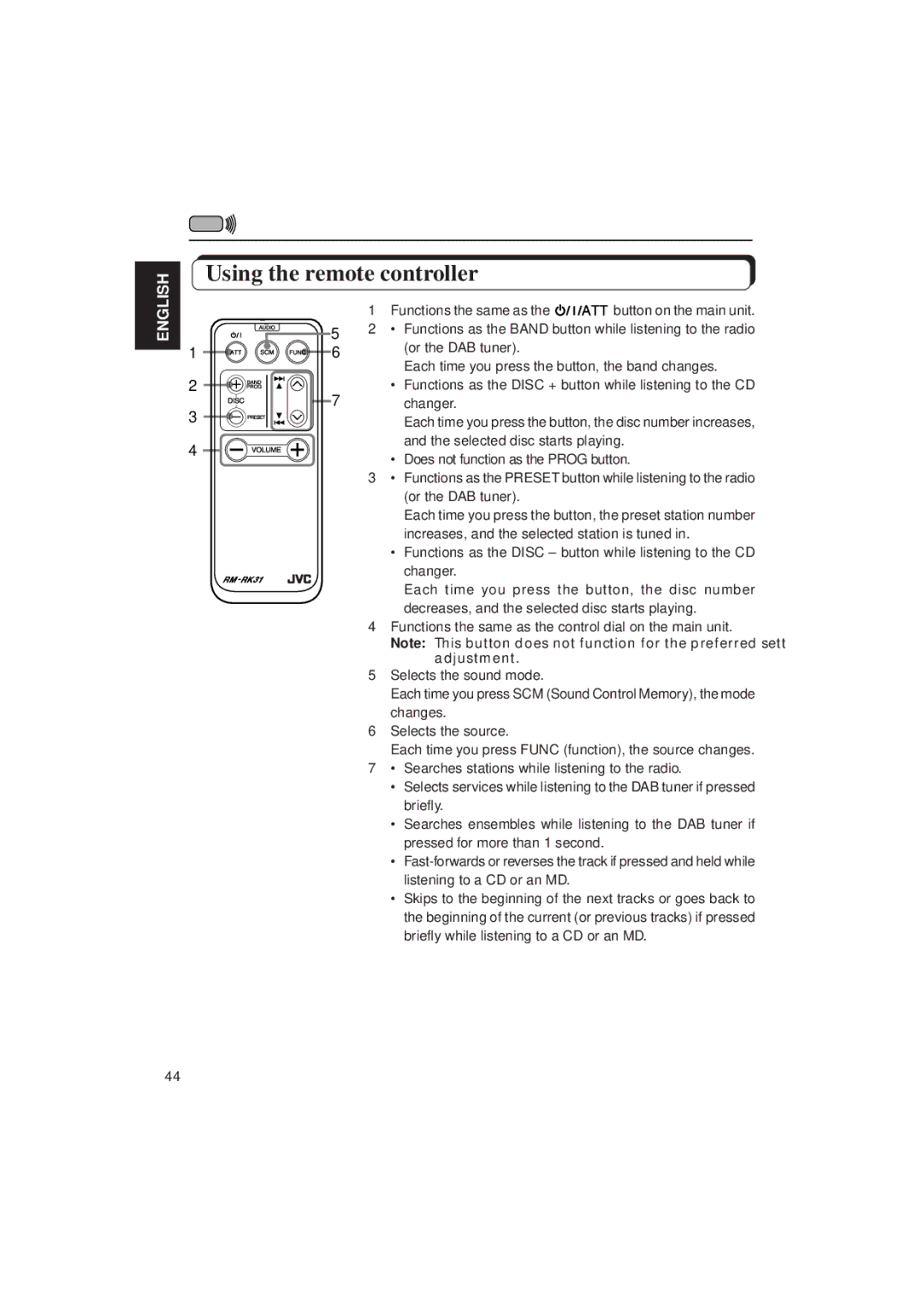 JVC KD-MX2900R manual Using the remote controller, Functions the same as, Selected disc starts playing 