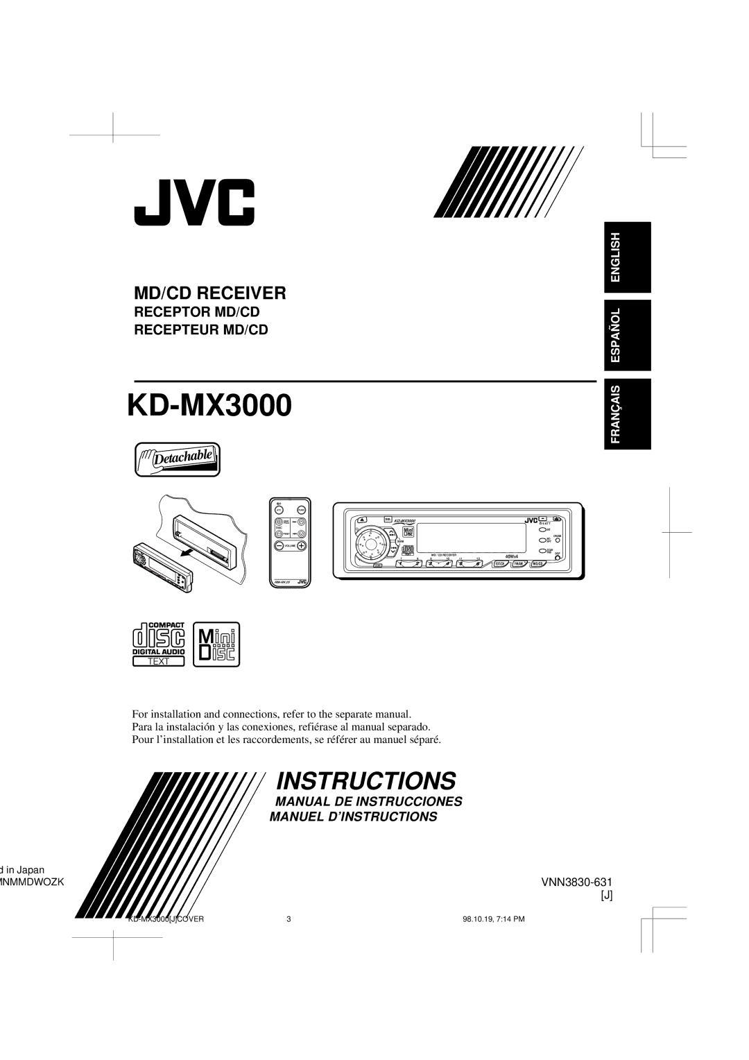 JVC KD-MX3000 manual Instructions 