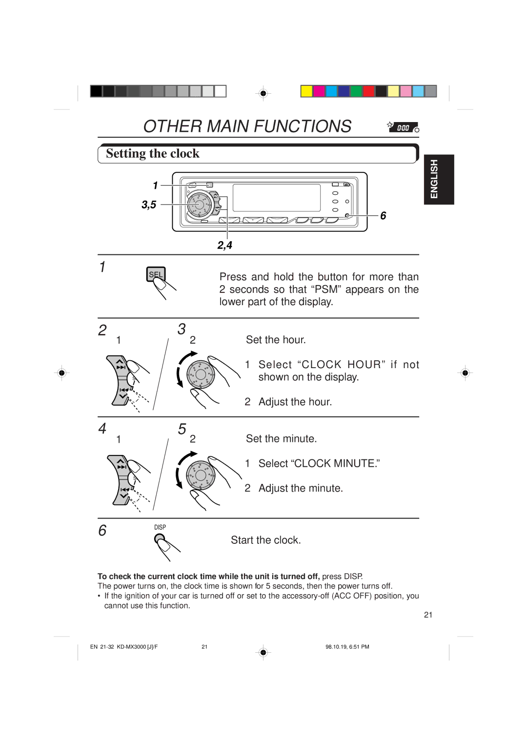 JVC KD-MX3000 manual Other Main Functions, Setting the clock 