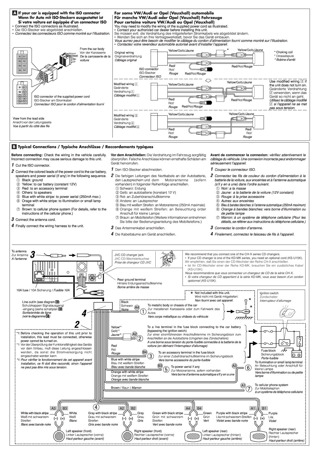 JVC KD-MX3000R manual For some VW/Audi or Opel Vauxhall automobile, Für manche VW/Audi oder Opel Vauxhall Fahrzeuge 