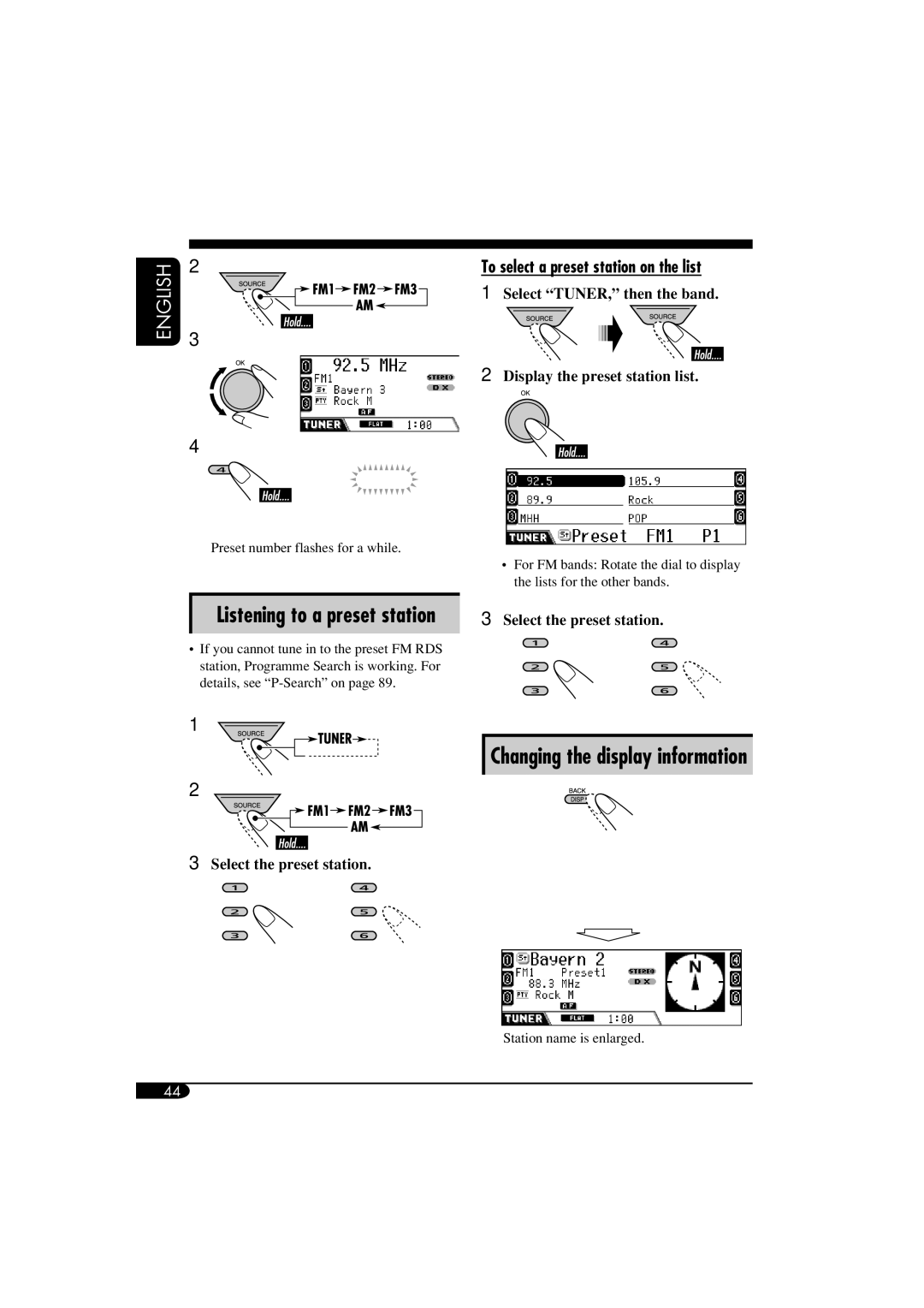 JVC KD-NX901 manual Changing the display information, To select a preset station on the list, Select the preset station 