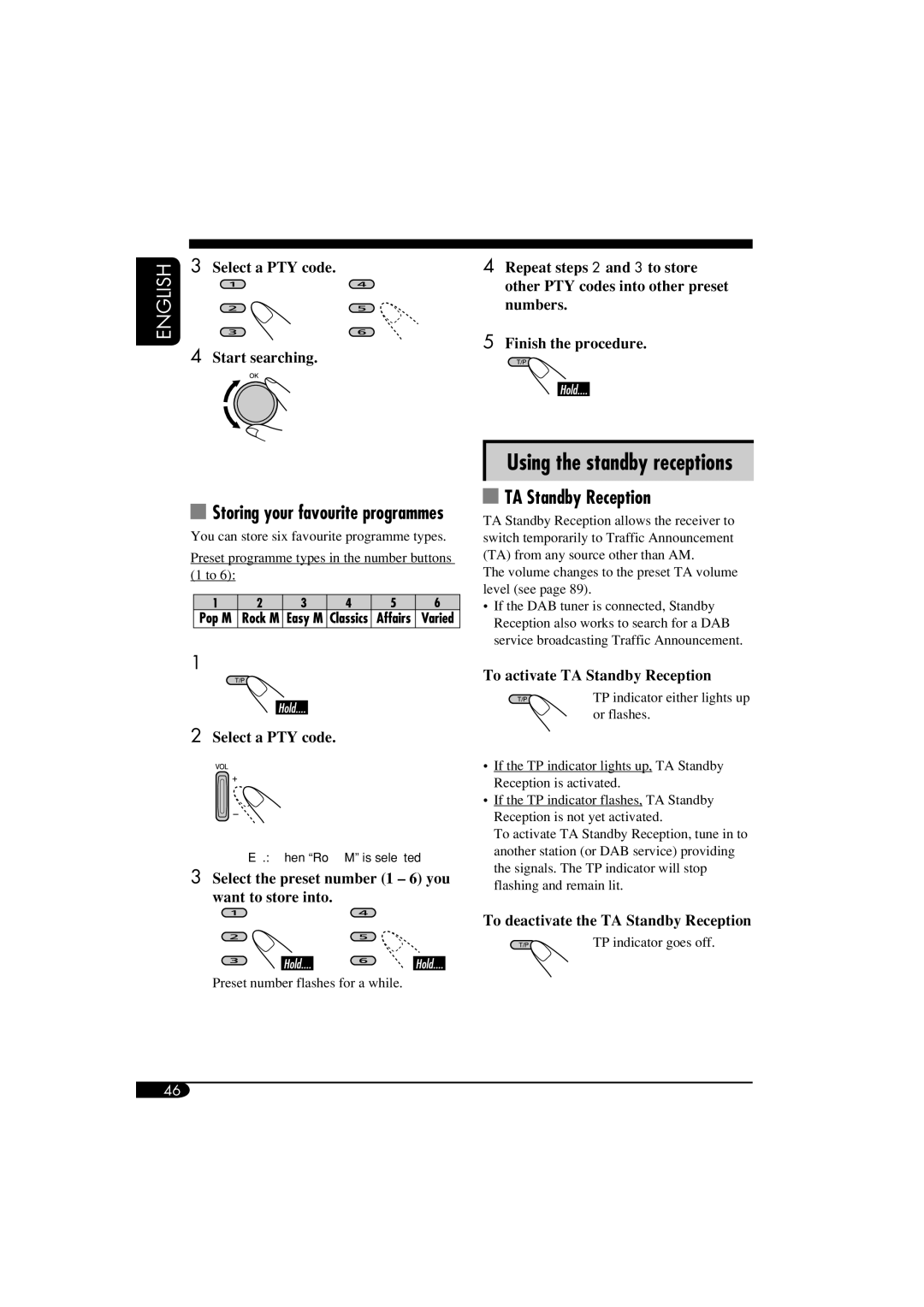 JVC KD-NX901 manual TA Standby Reception, Storing your favourite programmes 