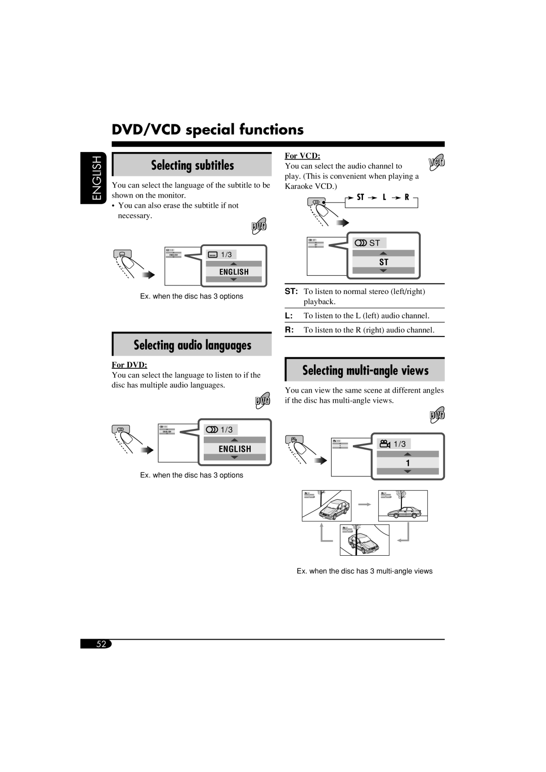 JVC KD-NX901 manual DVD/VCD special functions, Selecting subtitles, For VCD, For DVD 