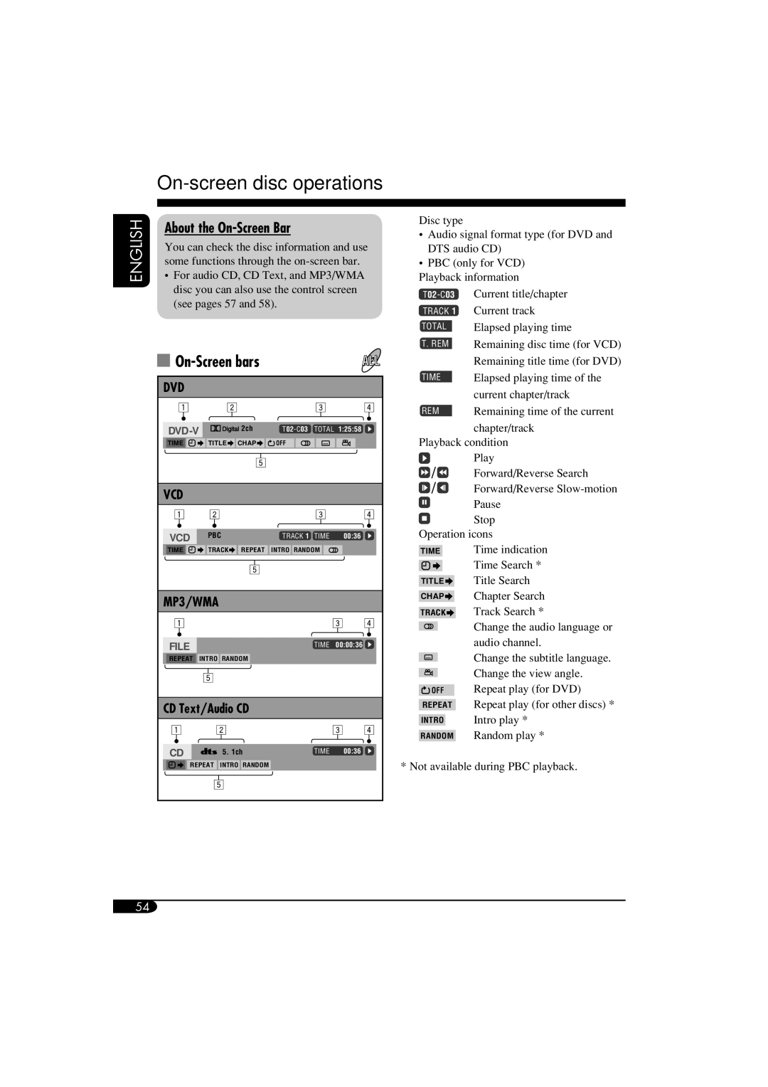 JVC KD-NX901 manual On-screen disc operations, On-Screen bars, About the On-Screen Bar 