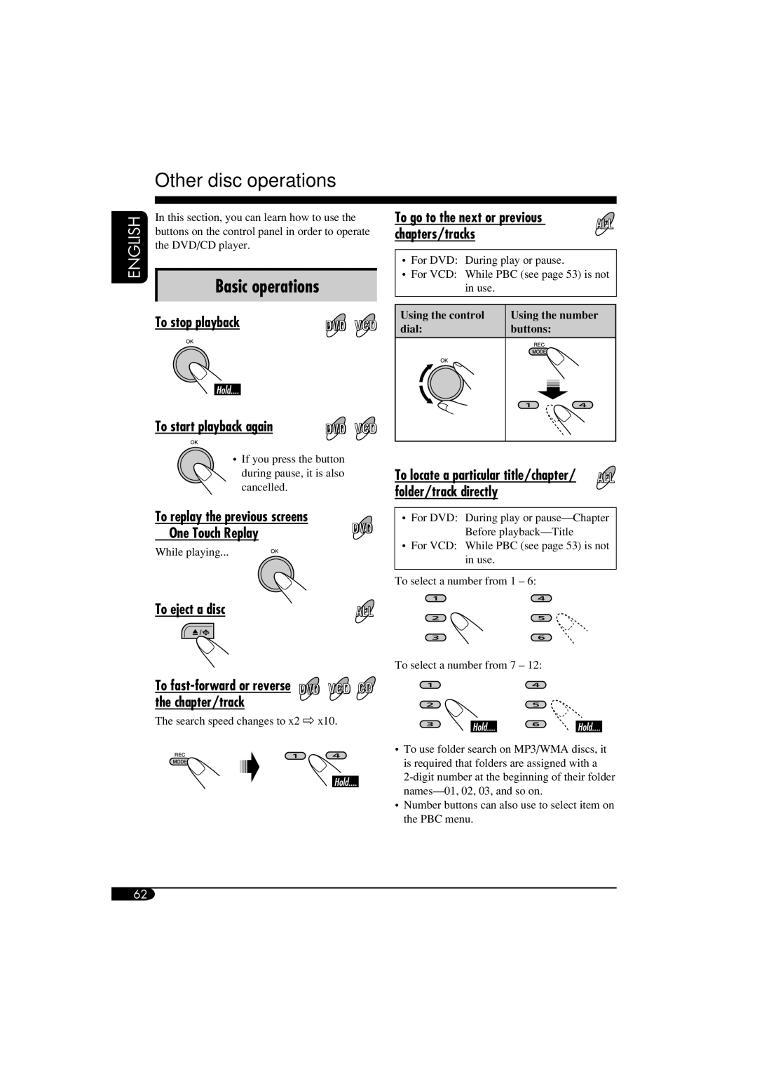 JVC KD-NX901 manual Other disc operations, To stop playback To start playback again, To eject a disc 