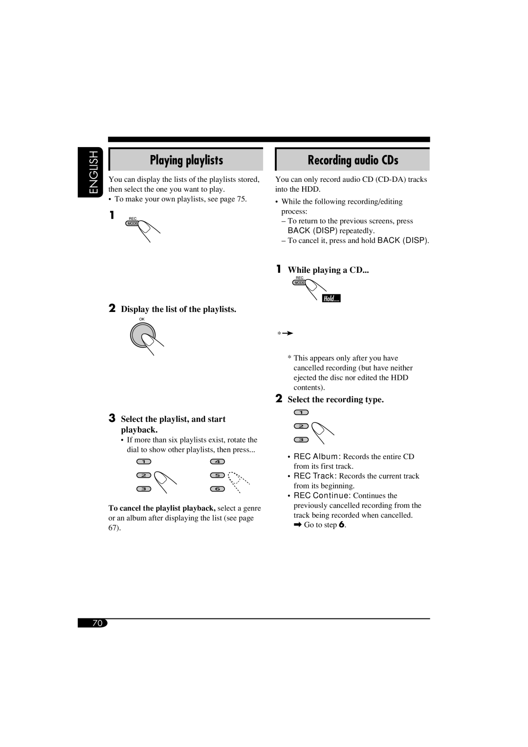 JVC KD-NX901 manual Playing playlists, Recording audio CDs, Display the list of the playlists While playing a CD 