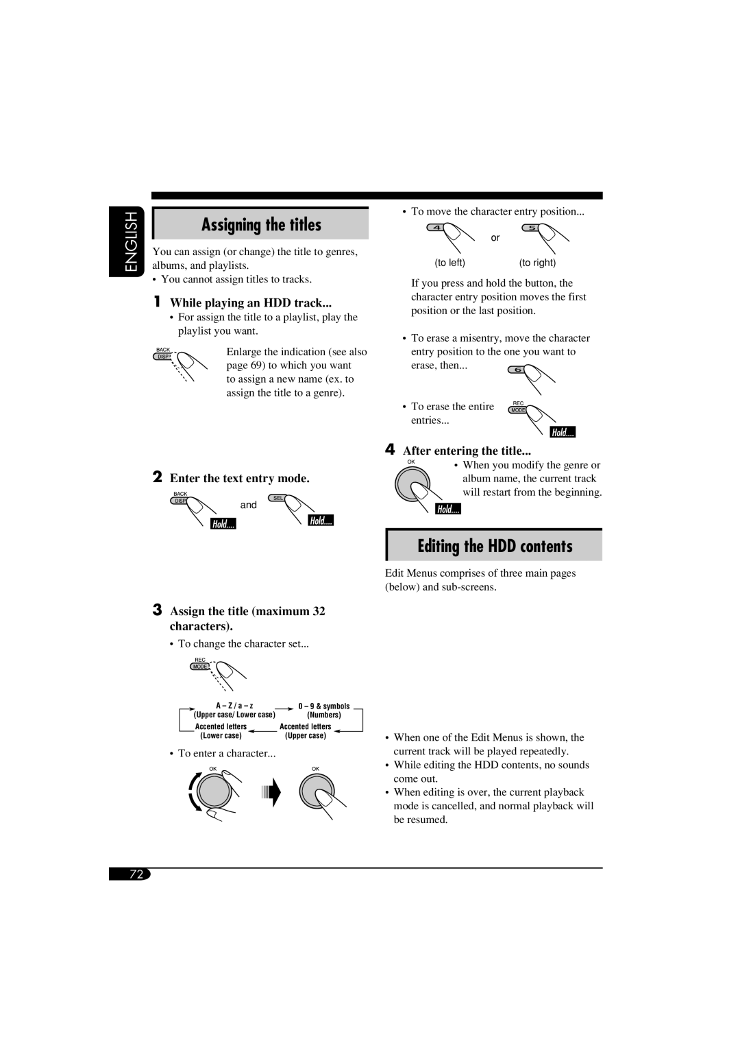 JVC KD-NX901 manual Assigning the titles, Editing the HDD contents 