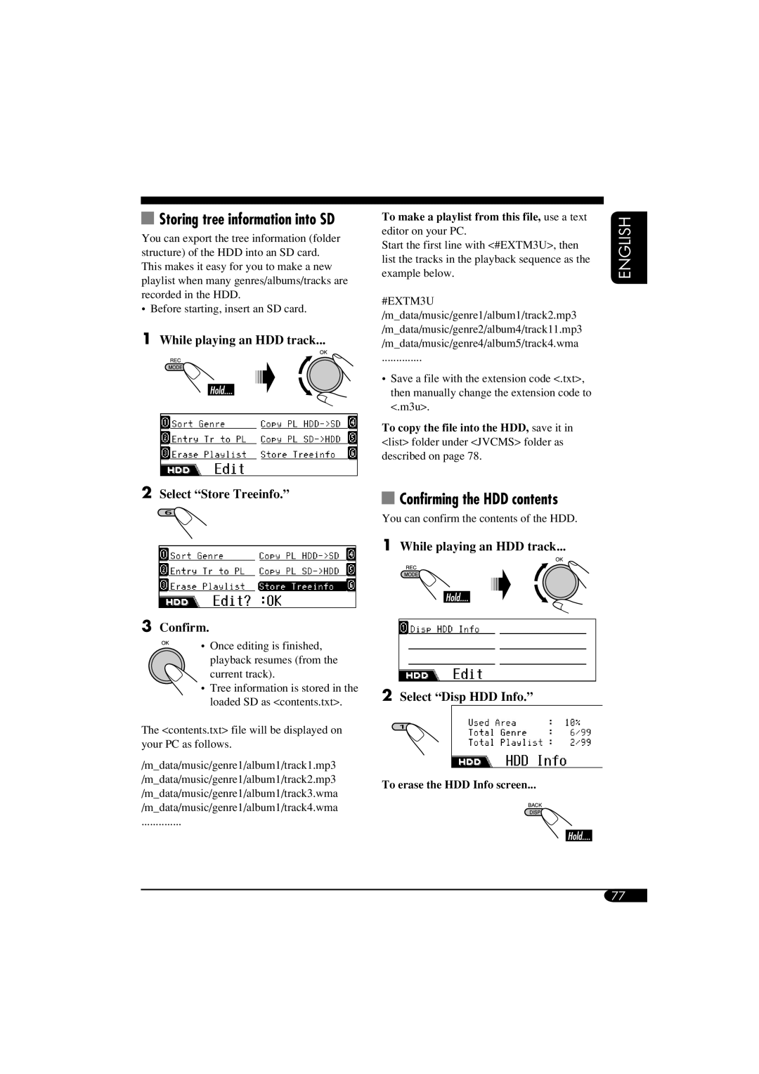 JVC KD-NX901 manual Confirming the HDD contents 