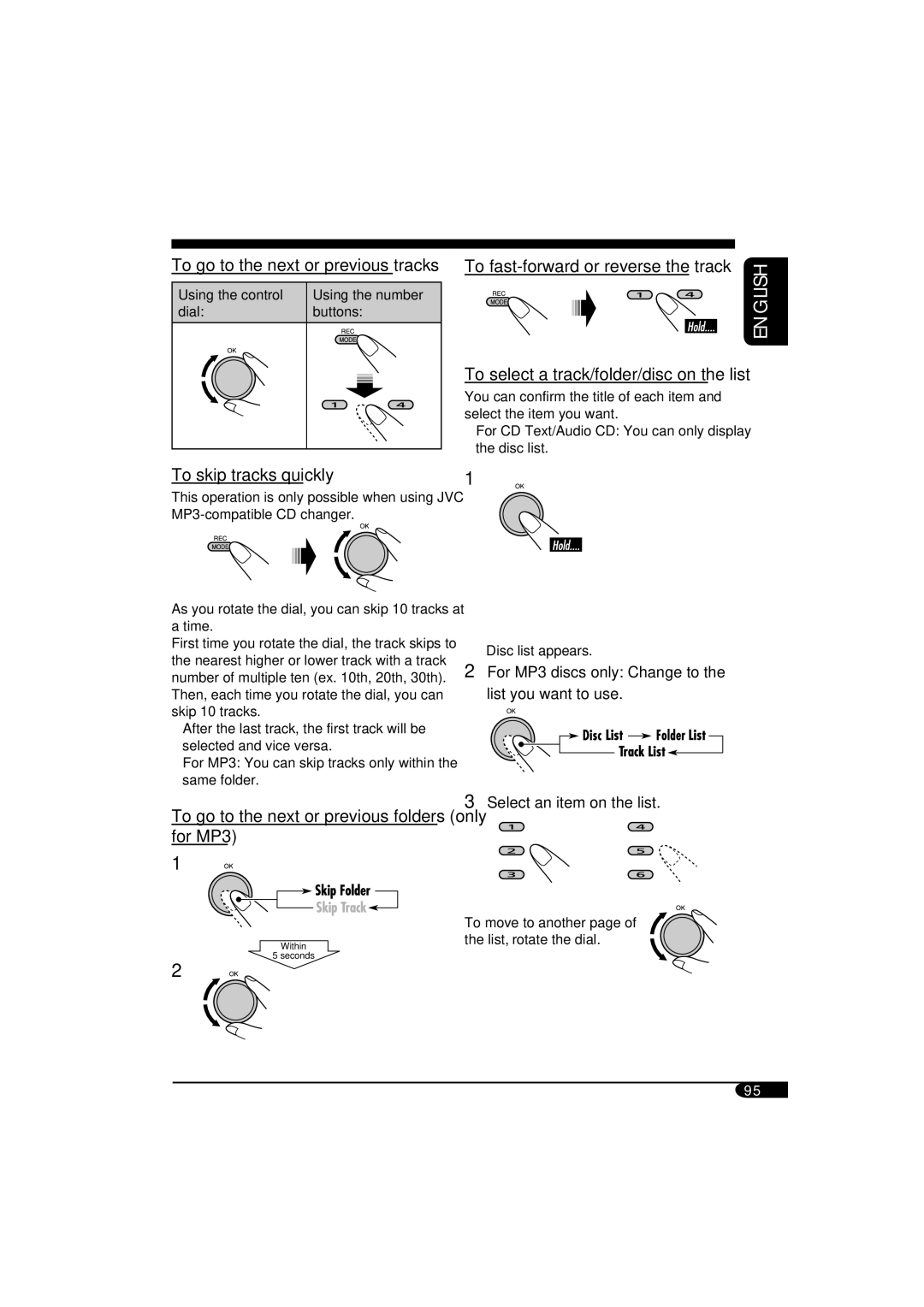 JVC KD-NX901 manual To go to the next or previous folders only for MP3, To select a track/folder/disc on the list 