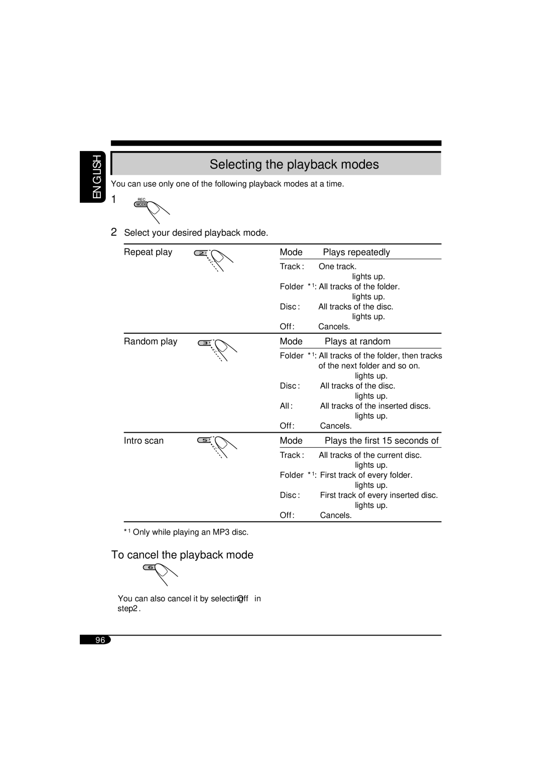 JVC KD-NX901 manual Selecting the playback modes, Disc 