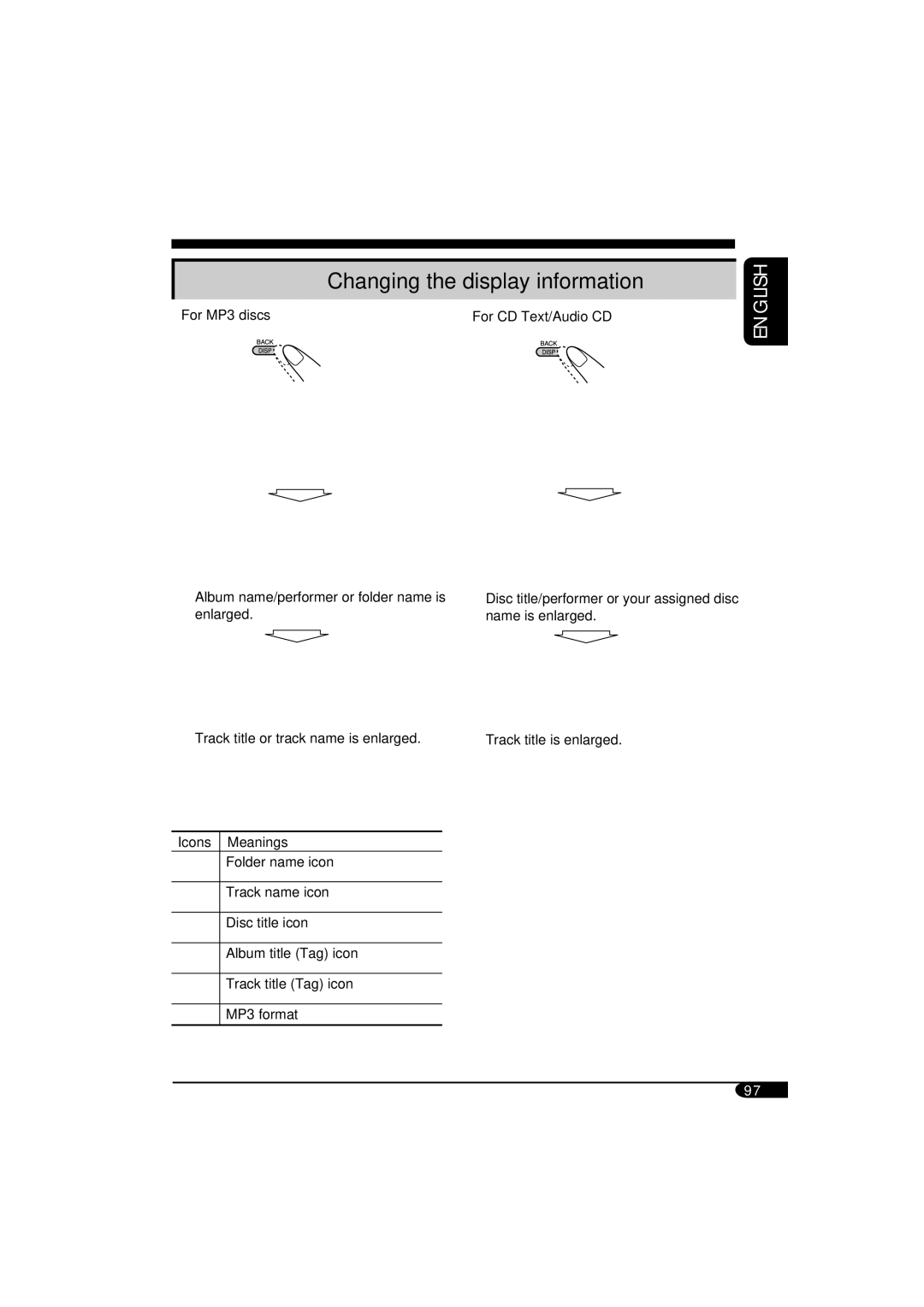 JVC KD-NX901 manual Changing the display information, For MP3 discs 