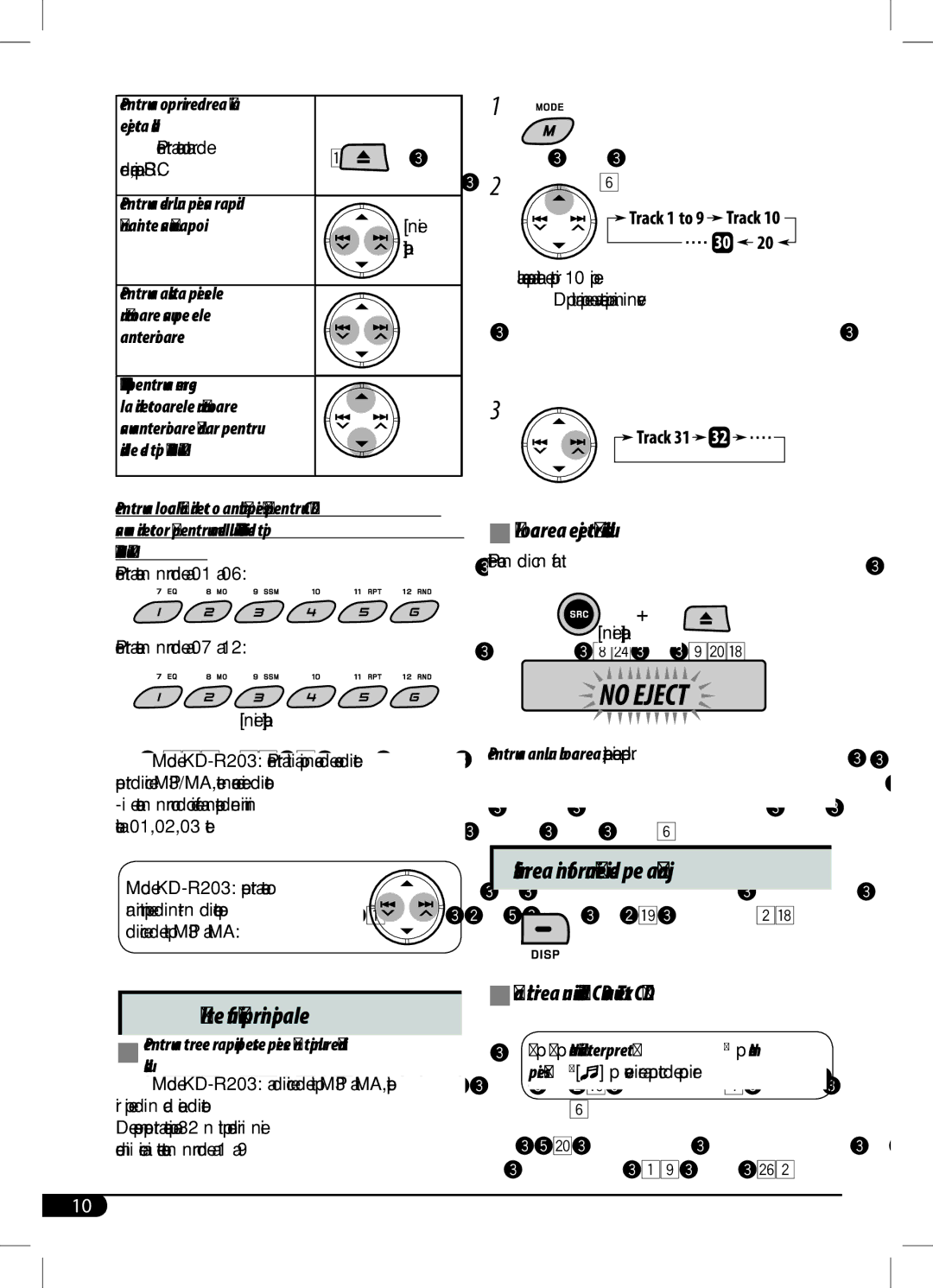 JVC Prohibiting disc ejection, For KD-R203 MP3 or WMA discs directly MP3 sau WMA, Blocarea ejectării discului, Title 