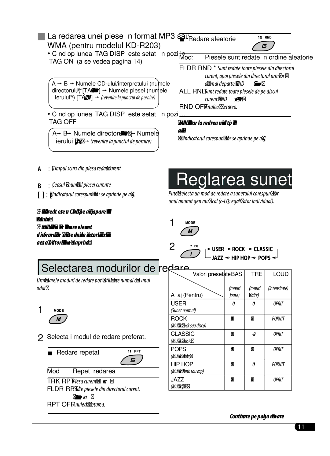 JVC KD-R201 manual For KD-R203, WMA pentru modelul KD-R203 