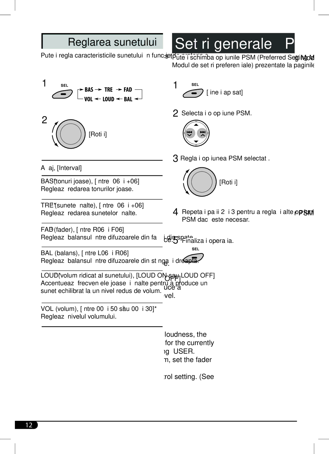 JVC KD-R203, KD-R201 manual Ne al settings, Adjusting the so, Afişaj,Indication,IntervalRange, Items if necessary 