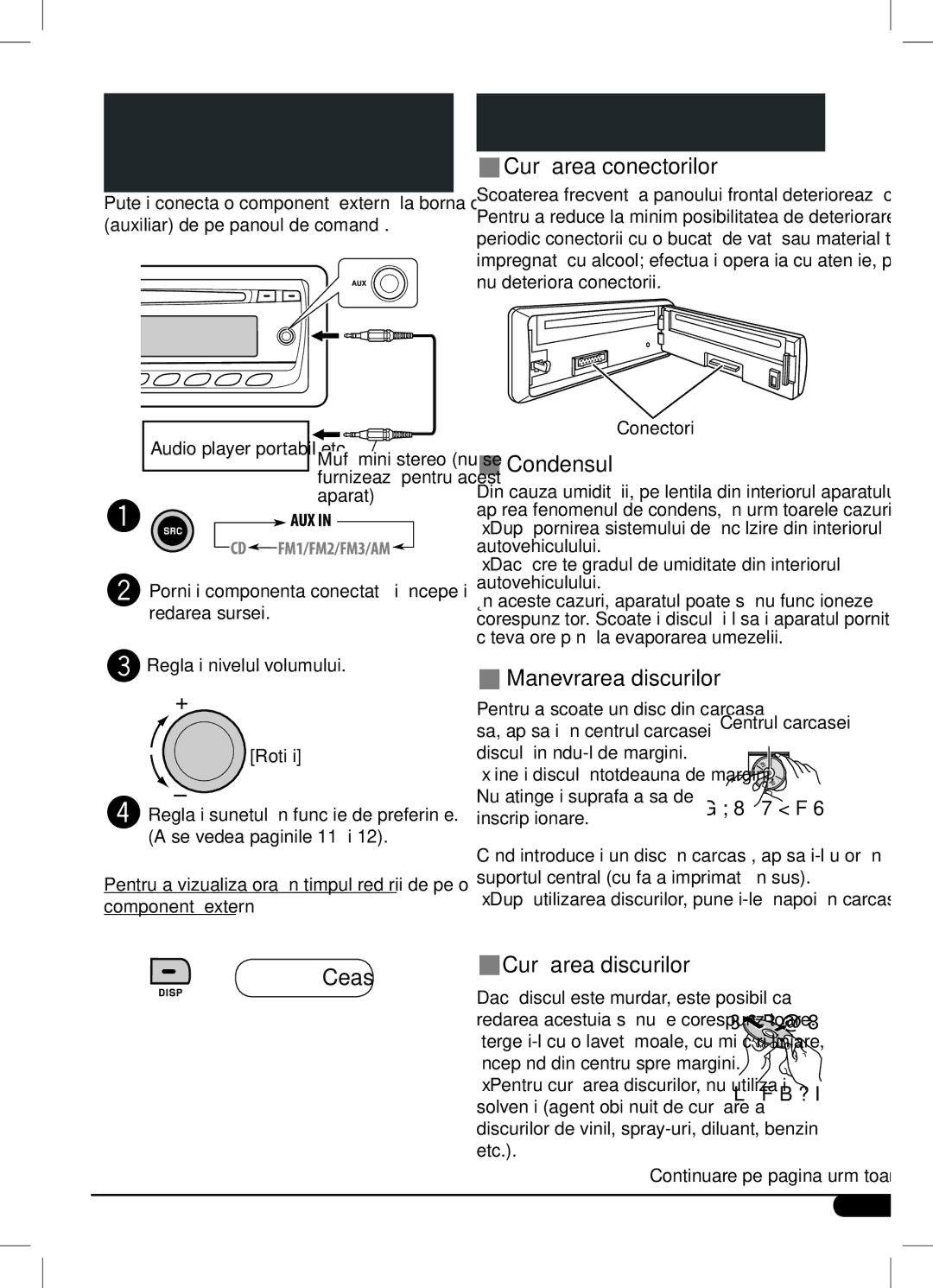 JVC KD-R201, KD-R203 manual CondensulMoisture condensation, Start playing the source, Adjust the volume, AUX in ÔCeas 