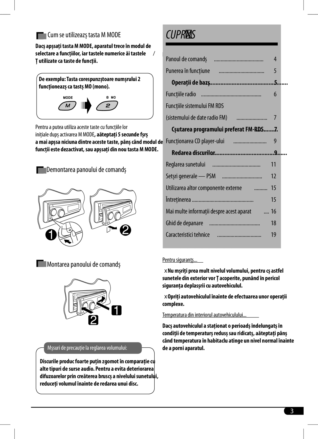 JVC KD-R201 How to use the M button, Cum se utilizează tastaMODEMODE, As different function buttons, MO monaural button 